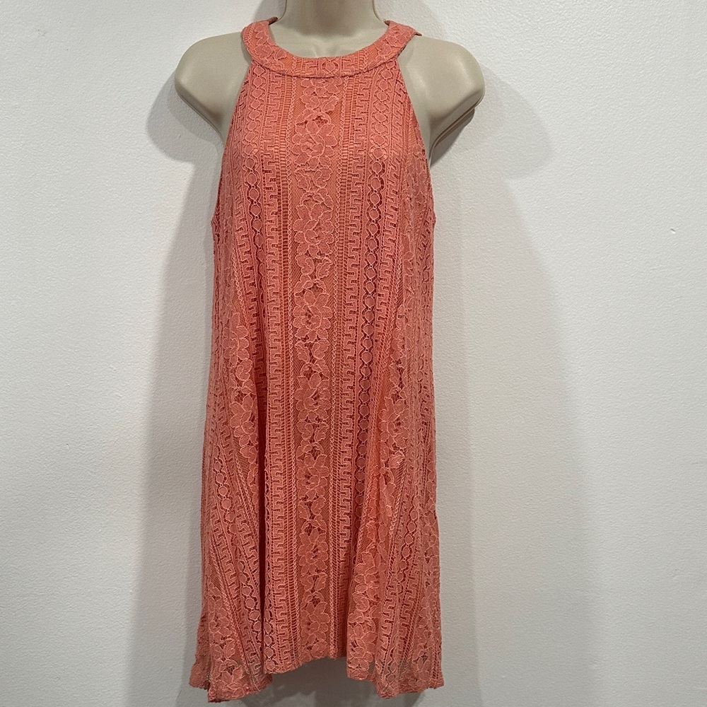 Annabella Coral Lace Halter Dress